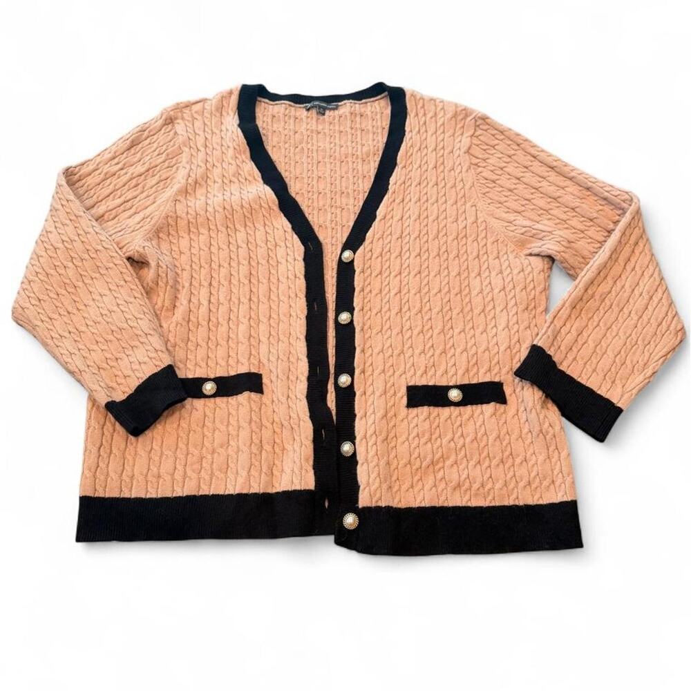 Adrianna Papell Pink Cable Knit Cardigan Faux Pearl Button Lady Jacket — 2X